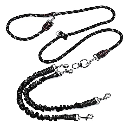 Trhillsbrad 3m x 14mm Doppelte Hundeleine für 2 Hunde, Verstellbare hundeleine Große Mittelgroße Hund, kein Verheddern 360° drehbarer Splitter Doppelleine fur Zwei Hunde, Schwarz von Trhillsbrad