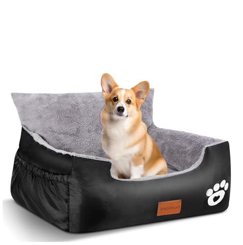 Trhillsbrad Hunde Autositz, 70x60x45cm, 2 Ansteckbare, Verstellbare Sicherheitsleinen, Auto-Hundebett für 2 kleine Hunde, komplett Abnehmbarer und Waschbarer Autositz für Haustiere mit 2 Aufbewahrungs von Trhillsbrad