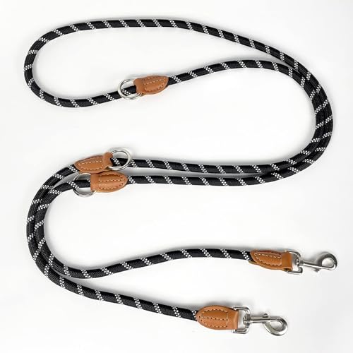 Trhillsbrad Hundeleine 5m x 14mm, Verstellbare hundeleine Große Mittelgroße Hund, Multifunktionsleine Doppelleine Umhängeleine robust, Schwarz von Trhillsbrad