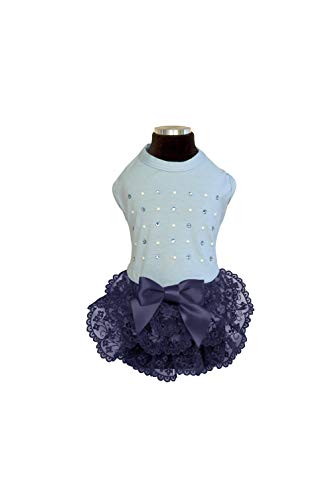 Trilly Tutti Brilli Elvira Jerseykleid mit Rüschen aus Spitze, Swarovski-Steine und Perlen, Hellblau, XS von Trilly Tutti Brilli