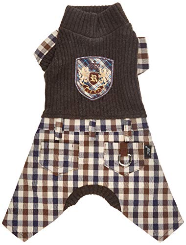 Trilly Tutti Brilli Cambridge Overall mit 4 Pfoten aus Wolle mit Schottenkaro-Hose und Thermoapplikation, Braun, S - 1 Produkt von Trilly Tutti Brilli