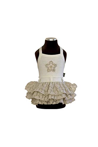 Trilly Tutti Brilli Elena Jersey Kleid mit Rüschen aus Spitze und Blume mit Swarovski-Steinen, Beige, XS von Trilly Tutti Brilli