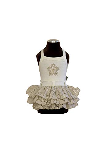 Trilly Tutti Brilli Elena Jerseykleid mit Rüschen aus Spitze und Blume mit Swarovski-Steinen, Beige, XS von Trilly Tutti Brilli