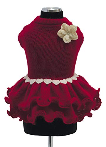 Trilly tutti Brilli Kleid aus Wolle mit Blumenbrosche und Swarovski-Nieten, Rot, XL, 1 Produkt von Trilly tutti Brilli