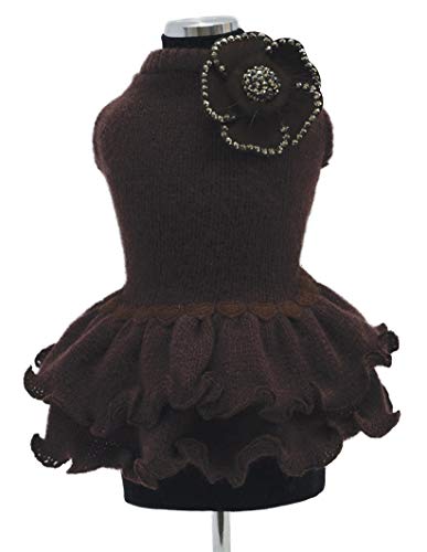 Trilly Tutti Brilli Kleid aus Wolle mit Brosche in Blumenform und Kristallen, Braun, S - 1 Produkt von Trilly Tutti Brilli