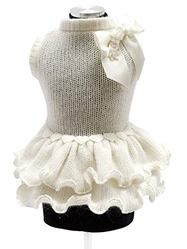 Trilly Tutti Brilli Kleid aus Wolle mit Schleife aus Satin, weiß, XS – 1 Produkt von Trilly Tutti Brilli