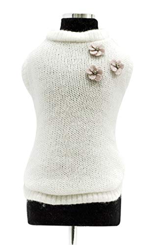 Trilly tutti Brilli Strickpullover aus Wolle mit Applikation Blume aus Filz und Kristall, Weiß – 1 Produkt Trilly tutti Brilli Strickpullover aus Wolle mit Applikation Blume aus Filz und Kristall, Weiß – 1 Produkt von Trilly tutti Brilli