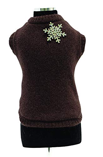 Trilly Tutti Brilli Pullover aus Wolle mit Kristallschneeflocken-Brosche, Braun, XS - 1 Stück von Trilly Tutti Brilli