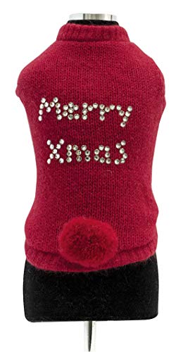 Trilly Tutti Brilli Strickpullover aus Wolle mit Thermoapplikation von Swarovski und Bommel, Rot von Trilly Tutti Brilli