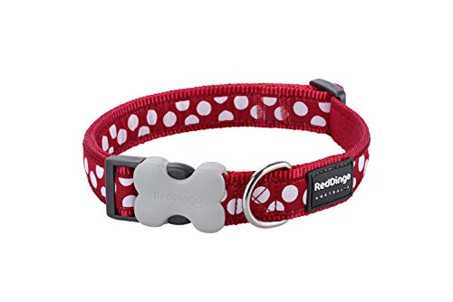 Trilus DC-S5-RE-20 Nylon Hundehalsband, weiße Punkt an rot, M von Red Dingo