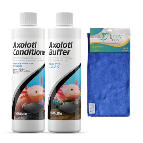 Axolotl Pflegeset - Axolotl Conditioner 250 ml & Puffer 250 ml inklusive Trinity Treats Mikrofaser-Reinigungstuch, Axolotl Pflegeset für Tankbedarf & Zubehör für gesundes Wasser im Aquarium oder Tank Axolotl Pflegeset - Axolotl Conditioner 250 ml & Puffer 250 ml inklusive Trinity Treats Mikrofaser-Reinigungstuch, Axolotl Pflegeset für Tankbedarf & Zubehör für gesundes Wasser im Aquarium oder Tank von Trinity Treats