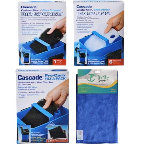 Trinity Treats Cascade 1200/1500 Kanister Wartungs- und Ersatz-Filtermedia-Set, inklusive Mikrofaser-Reinigungstuch (Polyfaser-Bio-Floss-Pads, Bio-Schwamm, Medienbeutel gefüllt mit Kohle Trinity Treats Cascade 1200/1500 Kanister Wartungs- und Ersatz-Filtermedia-Set, inklusive Mikrofaser-Reinigungstuch (Polyfaser-Bio-Floss-Pads, Bio-Schwamm, Medienbeutel gefüllt mit Kohle von Trinity Treats