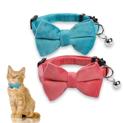 Katzenhalsbänder mit Glocke und Fliege, verstellbar, einfarbig, Katzenschleife, abnehmbare Katzenfliege mit Sicherheitsschnalle für Katzen, Kätzchen, Welpen, Haustierzubehör, Rosa, Himmelblau, 2 Stück Katzenhalsbänder mit Glocke und Fliege, verstellbar, einfarbig, Katzenschleife, abnehmbare Katzenfliege mit Sicherheitsschnalle für Katzen, Kätzchen, Welpen, Haustierzubehör, Rosa, Himmelblau, 2 Stück von Trinkrittey
