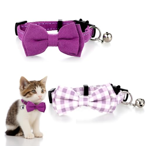 Katzenhalsbänder mit Glöckchen und Fliege, verstellbar, für kleine Welpen, einfarbig, kariert, Haustierhalsband für Katzen, Kätzchen, niedliche Kätzchen, Fliege, Katze, kleines Haustier, Violett, 2 Katzenhalsbänder mit Glöckchen und Fliege, verstellbar, für kleine Welpen, einfarbig, kariert, Haustierhalsband für Katzen, Kätzchen, niedliche Kätzchen, Fliege, Katze, kleines Haustier, Violett, 2 von Trinkrittey