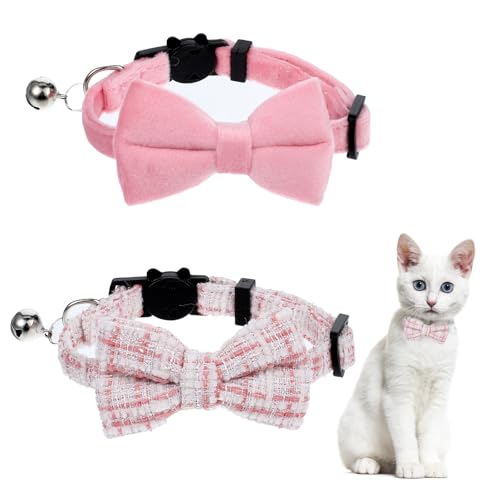 Niedliche Katzenhalsbänder für Mädchen, Katzen, Rosa, Kätzchen, Fliege mit Glöckchen, Sicherheitshalsbänder, kariert, einfarbig, Geschenk, Haustierhalsband-Set, festlich für weibliche Katzen, 2 Stück Niedliche Katzenhalsbänder für Mädchen, Katzen, Rosa, Kätzchen, Fliege mit Glöckchen, Sicherheitshalsbänder, kariert, einfarbig, Geschenk, Haustierhalsband-Set, festlich für weibliche Katzen, 2 Stück von Trinkrittey