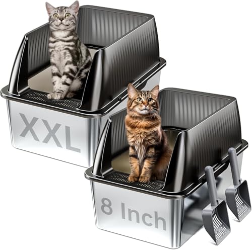 Tripamin 2 x Edelstahl-Katzentoilette, 20,3 cm, Metall-Klo mit Deckel, hohe Seiten, extra große Katzentoilette für große Katzen, auslaufsicher, leicht zu reinigen, nicht klebrig (durchscheinendes Tripamin 2 x Edelstahl-Katzentoilette, 20,3 cm, Metall-Klo mit Deckel, hohe Seiten, extra große Katzentoilette für große Katzen, auslaufsicher, leicht zu reinigen, nicht klebrig (durchscheinendes von Tripamin