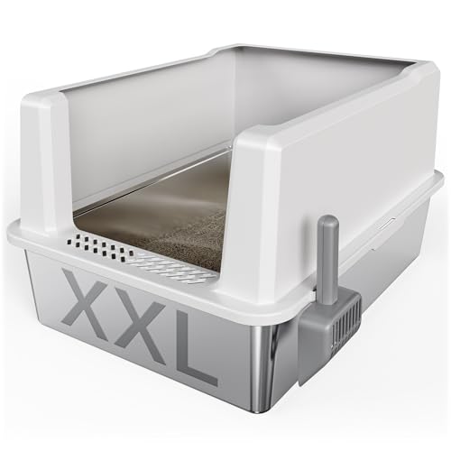XXL Katzentoilette aus Edelstahl, extra groß, 71,1 x 52,1 x 35,6 cm, hohe Seiten, Metall, leicht zu reinigen, kein Geruch von Tripamin
