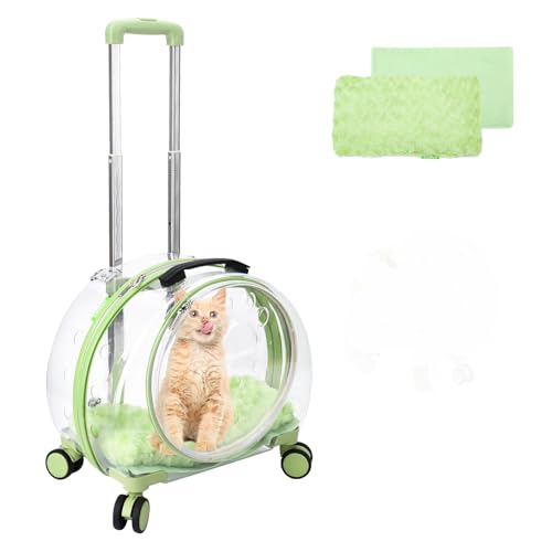 TripleHare Transparenter & vollständig atmungsaktiver Haustier-Transport-Rucksack mit Trolley-Rollen für Hunde, Katzen, mehrere Tragemöglichkeiten, perfekt für Reisen/Spaziergänge (grün) von TripleHare