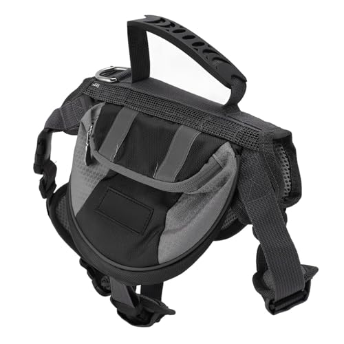 Hunderucksack-Satteltasche, Langlebig, Großes Fassungsvermögen, Reflektierende Streifen, Hundegeschirr, Atmungsaktiv, Camping-Satteltasche (Black) von Trisar