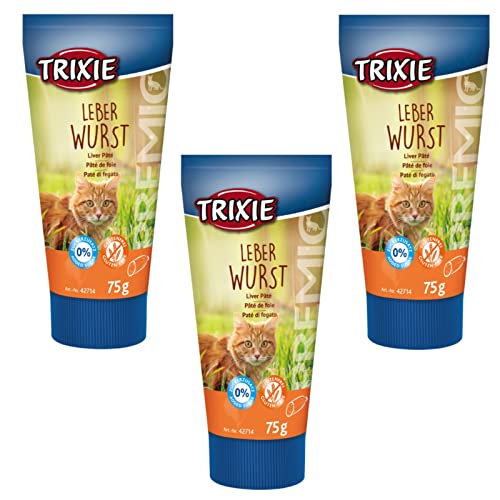 Trixie PREMIO Leberwurst für Katzen | 3er Pack | 3 x 75 g | Schmackhafter Snack für Katzen | Mit reduziertem Salz- und Gewürzgehalt | Mit Taurin zur Unterstützung der Sehkraft von Trixie -
