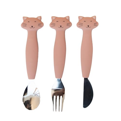 Trixie Baby Trixie Besteckset aus Silikon und Edelstahl, für Babys und Kinder, 3-teilig (Gabel, Löffel und Messer), Mrs. Cat (Katze), 96-4XX von Trixie