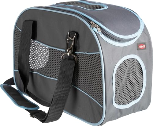 TRIXIE Hunde-Tasche Alison - formstabil – Trolley-Befestigung - Öffnung Oben - Schulterriemen - integrierter Kurzleine - gepolsterte Bodenplatte - 20 x 29 x 43 cm - bis 8 kg - grau/blau - 28856 von TRIXIE