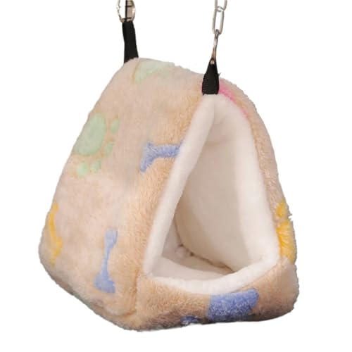 Meerschweinchen Versteck,Meerschweinchen Bett 2 stücke Niedlichen Druck Haustier Vogel Papagei Käfige Warme Plüsch Hängematte Hütte Zelt Bett Hängende Höhle for Schlafen Zubehör(Brown Medium) von TroHollis