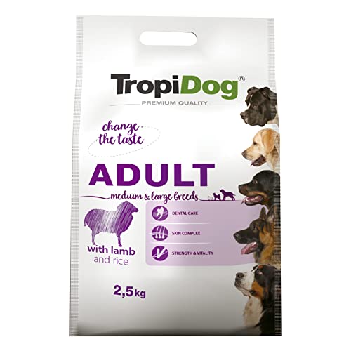 Hundefutter – TropiDog Premium Erwachsene Mittelgroße & Große Rassen mit Lamm & Reis, Tasche 2,5 kg von TropiDog