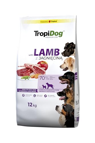 Premium Trockenfutter für Hunde mit Lamm und Reis für Erwachsene mittlerer und großer Rassen, 12 kg von TropiDog