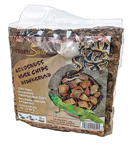TropicShop Kokosnuss Coconut Husk Chips Terrarien Bodengrund für Schlangen, Schildkröten, Echsen etc. (4,5kg - Ballen Grob Körnung 16-24mm) von TropicShop