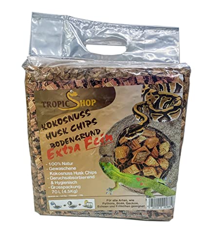 TropicShop Kokosnuss Coconut Husk Chips Terrarien Bodengrund für Schlangen, Schildkröten, Echsen etc. (4,5kg - Ballen Fein Körnung 6-12mm) von TropicShop