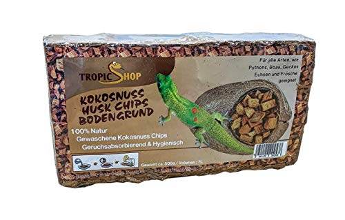 TropicShop Kokosnuss Coconut Husk Chips Terrarien Bodengrund für Schlangen, Schildkröten, Echsen etc. (500g - Brick) von TropicShop