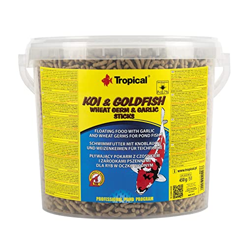 KOI&Goldfish Wheat Germ&Garlic Sticks 5L / 430g - Teichfischfutter für die tägliche Fütterung von Koi in einem Breiten Temperaturbereich von 8 bis 30°C von Tropical