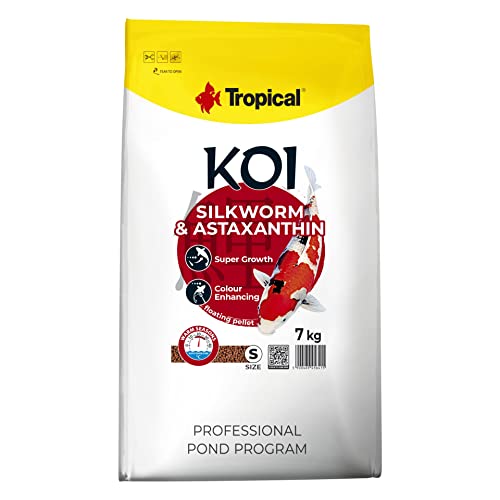 KOI Silkworm&ASTAXANTHIN Pellet Size S 7kg - Teichfischfutter für die tägliche Fütterung von Koi in der warmen Jahreszeit bei Wassertemperaturen von 15 bis 30°C von Tropical