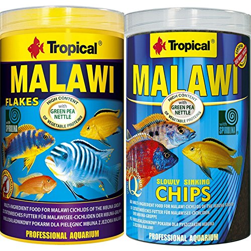 Tropical 1 Liter Malawi Chips + 1 Liter Malawi Flocken Doppelpack 2 er Set Cichlid Malawi Fischfutter von Tropical