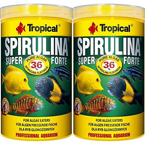 Tropical 2 Stück 1 Liter Spirulina Forte 36% Doppelpack 2 er Set Cichlid Malawi Fischfutter von Tropical