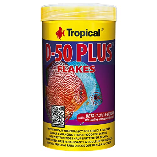 Tropical D-50 Plus Flockenfutter für Diskus und andere tropische Fische, 1er Pack (250 ml, 250 Gramm) von Tropical