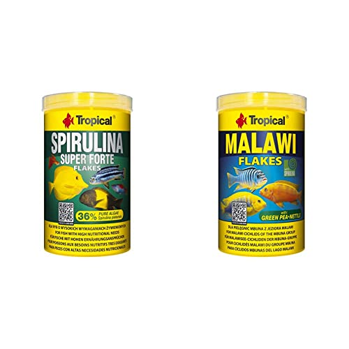 Tropical Super Spirulina Forte (36%) Flockenfutter, 1er Pack (1 x 1 l) & Malawi Flockenfutter, 1er Pack (1 x 1 l) von Tropical
