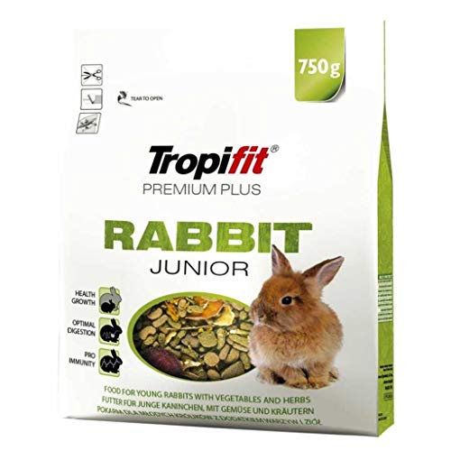 Tropifit Premium Plus Rabbit Junior 750g - Alleinfutter für Junge Kaninchen (8 Wochen bis 1 Jahr) – Granulat mit Lieschgras, Alfalfa, Äpfeln und Sonnenblumenkernen von Tropifit