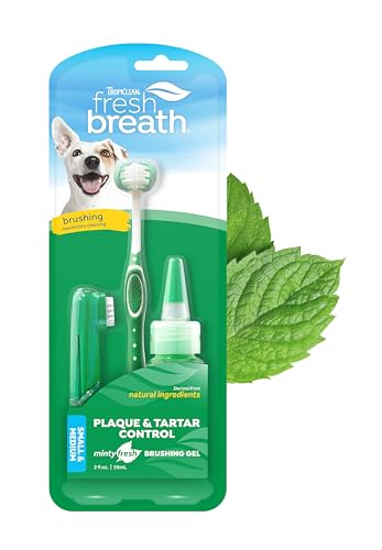 TropiClean Fresh Breath Mundpflegeset für kleine Hunde - Entfernt Plaque und Zahnstein - Enthält TripleFlex Zahnbürste, Fingerbürste und Bürstengel - 59 ml TropiClean Fresh Breath Mundpflegeset für kleine Hunde - Entfernt Plaque und Zahnstein - Enthält TripleFlex Zahnbürste, Fingerbürste und Bürstengel - 59 ml von Tropiclean