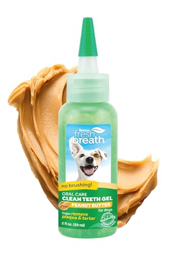TropiClean Fresh Breath Zahnreinigungsgel für Hunde - Zahnpflege ohne Bürsten - Mundhygiene für Frischen Atem - Entfern Plaque & Zahnstein, Erdnussbutter, 59ml von Tropiclean