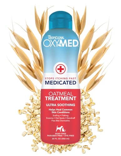 TropiClean OxyMed Medizinisches Hafermehl - Stoppt Juckreiz Fix - Hilft bei Linderung von Schuppen, Rötungen, Ekzemen, Hot Spots u. M. I Für Hunde & Katzen I Parabens-, Farb- & Duftfrei - 3,78 L von Tropiclean