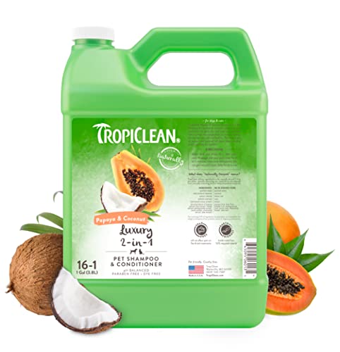 TropiClean Shampoo für Haustiere - Luxus 2 in 1 - Reinigt, Spendet Feuchtigkeit, pflegt Haut & Fell I Für Hunde & Katzen I Parabens-, Farbstoff- und Seifenfrei - Papaya & Kokosnuss, 3,78 L TropiClean Shampoo für Haustiere - Luxus 2 in 1 - Reinigt, Spendet Feuchtigkeit, pflegt Haut & Fell I Für Hunde & Katzen I Parabens-, Farbstoff- und Seifenfrei - Papaya & Kokosnuss, 3,78 L von Tropiclean