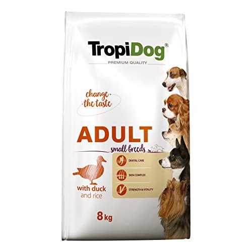 Premium-Futter mit Ente und Reis für ausgewachsene Hunde Kleiner Rassen, 8 kg von Tropidog