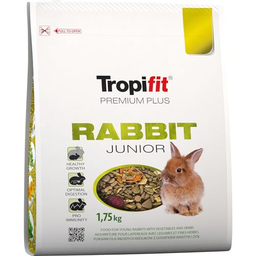 Rabbit JUNIOR TROPIFIT Premium Plus 1,75kg - Alleinfutter für Junge Kaninchen (8 Wochen bis 1 Jahr) – Granulat mit Lieschgras, Alfalfa, Äpfeln und Sonnenblumenkernen von Tropifit