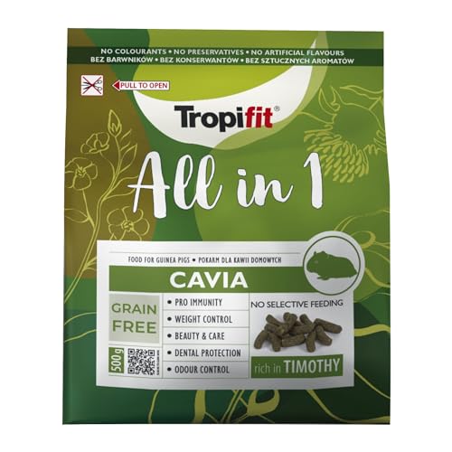 Tropifit All in 1 Cavia 500g - Futter für Meerschweinchen – extrudiertes Alleinfutter Getreidefrei, Ballaststoffreich – Mit Wiesengras, Kräutern & Ringelblumenblüten von Tropifit