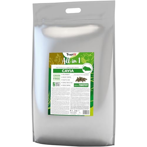 Tropifit All in 1 Cavia 5kg - Futter für Meerschweinchen – extrudiertes Alleinfutter Getreidefrei, Ballaststoffreich – Mit Wiesengras, Kräutern & Ringelblumenblüten von Tropifit