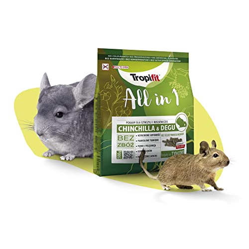 Tropifit All in 1 Chinchila & Degu - Futter für Chinchillas und Degus – extrudiertes Alleinfutter Getreidefrei, Ballaststoffreich – Mit Wiesengras, Kräutern & Flohsamen von Tropifit