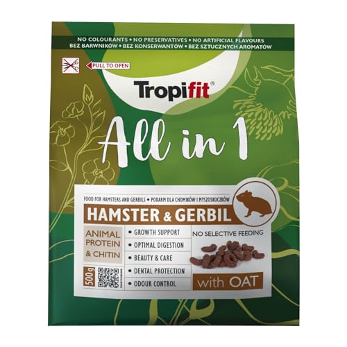 Tropifit All in 1 Hamster & Gerbil 500g – Futter für Hamster und Rennmäuse – extrudiertes Alleinfutter mit Mehlwürmern, Garnelen, Luzerne und Ballaststoffen von Tropifit