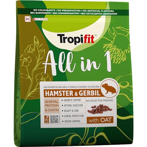 Tropifit All in 1 Hamster & Gerbil 1,75kg – Futter für Hamster und Rennmäuse – extrudiertes Alleinfutter mit Mehlwürmern, Garnelen, Luzerne und Ballaststoffen von Tropifit
